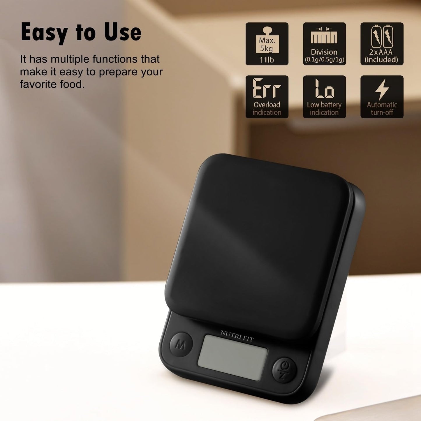 Food Scale Kitchen Scale Weight Grams and Ounces Small Digital Scale for Weight Loss Baking Cooking Coffee of NUTRI FIT, Max 11lb 0.5g Increment, LCD Smart Tare, Easy to Use for Travel, AAA Battery