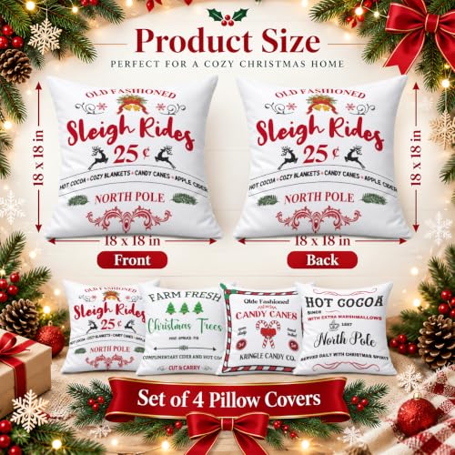 CSHVJ Farmhouse Christmas Pillow Covers 18x18 (Set of 4) – Variation Christmas Decor 02