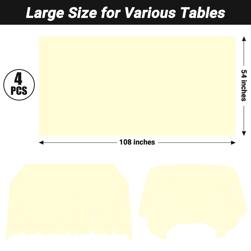 QZYL 4 PCS Picnic Table Cover, 54 x 108 Inches Plastic Disposable Tablecloth, Ivory Smooth Rectangle Tablecloth, Indoor or Outdoor Parties Birthdays Wedding Decor, Leakproof and Waterproof