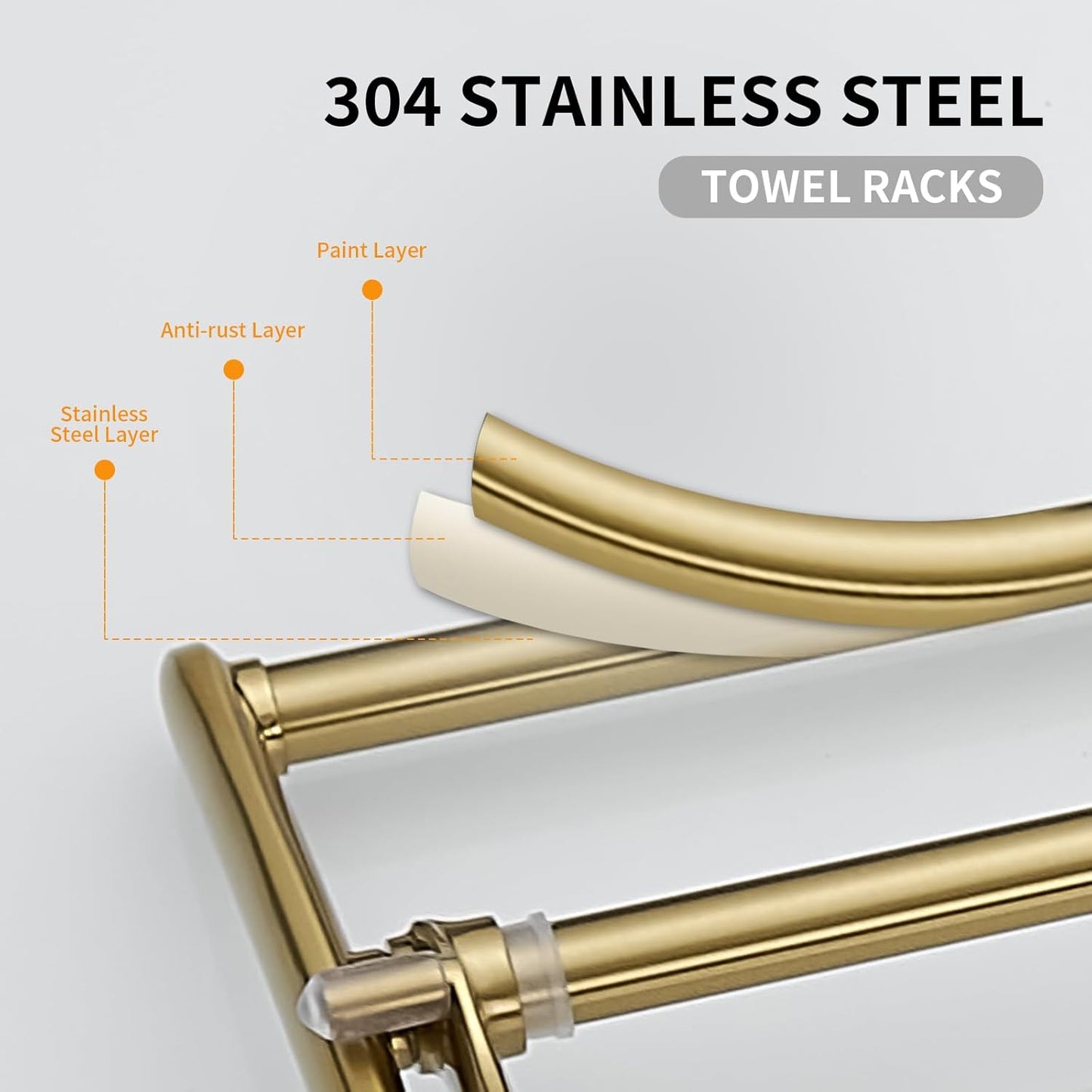 BESy 24 Inch Brushed Nickel Towel Racks, Bathroom Towel Shelf with Foldable Towel Bar Holder and Towel Hooks, Wall Mounted Multifunctional Bathroom Accessories, Double Towel Bars