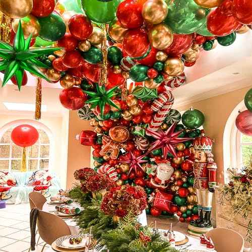 Moukiween 60 PCS Green Star Balloons, 12 Point Cone Explosion Star Foil Balloons for Christmas, Birthday, Wedding, St. Patrick's, Safari Jungle Decorations (Green)