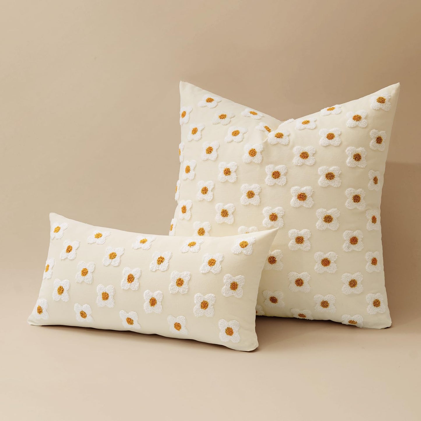 EMEMA Decorative Throw Pillow Covers Daisy Sun Flower Jacquard Pillowcase Cushion Case Rectangle for Couch Sofa Bed Living Room Bedroom Set of 1, 12x24 Inch, Beige