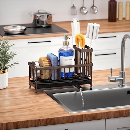 Cisily Kitchen Sink Caddy Organizer - Rustproof 304 Stainless Steel Sponge Holder | High Brush Storage