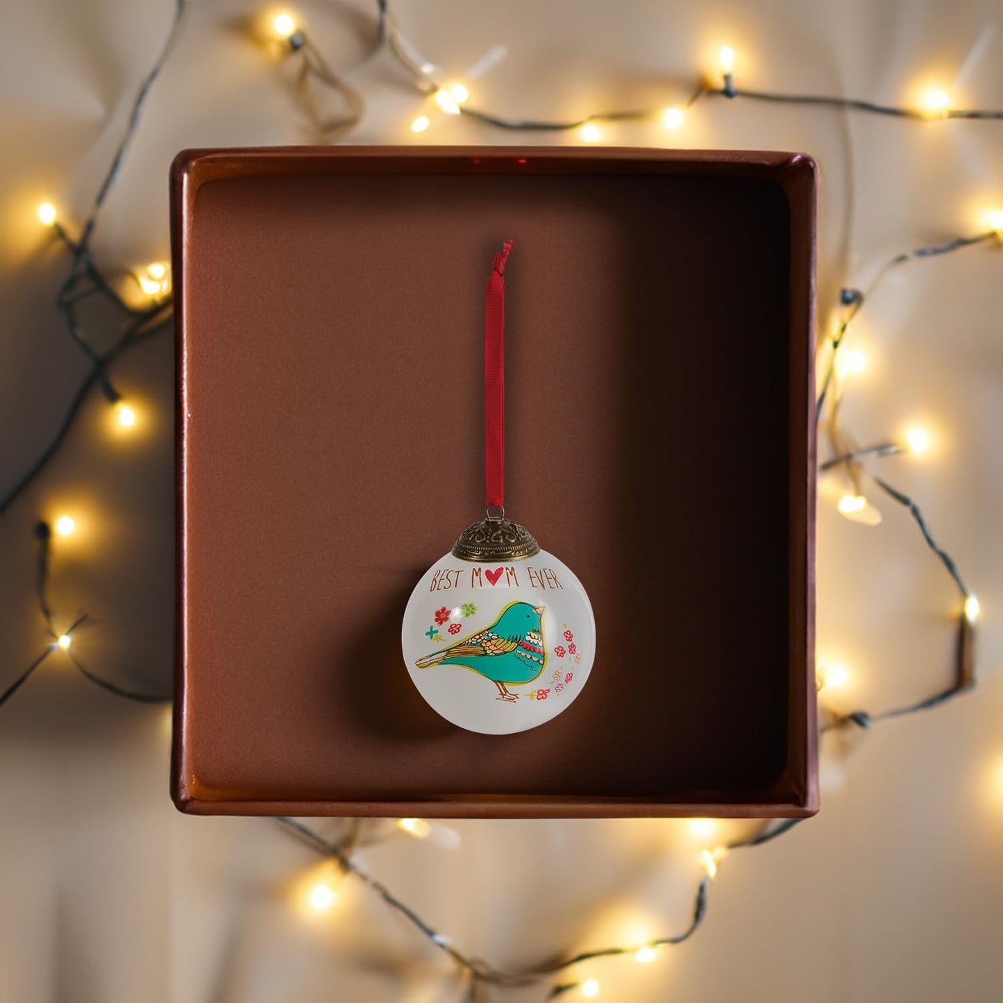 Best Mom Ever Teal Bird Floral Glass Ornament - Pavilion Gift Company 54026