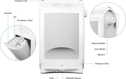 EyeVac Pro Touchless Vacuum - Ultra-Fast Automatic Dustpan for Salon & Home | 1400W Corded, Bagless (White)