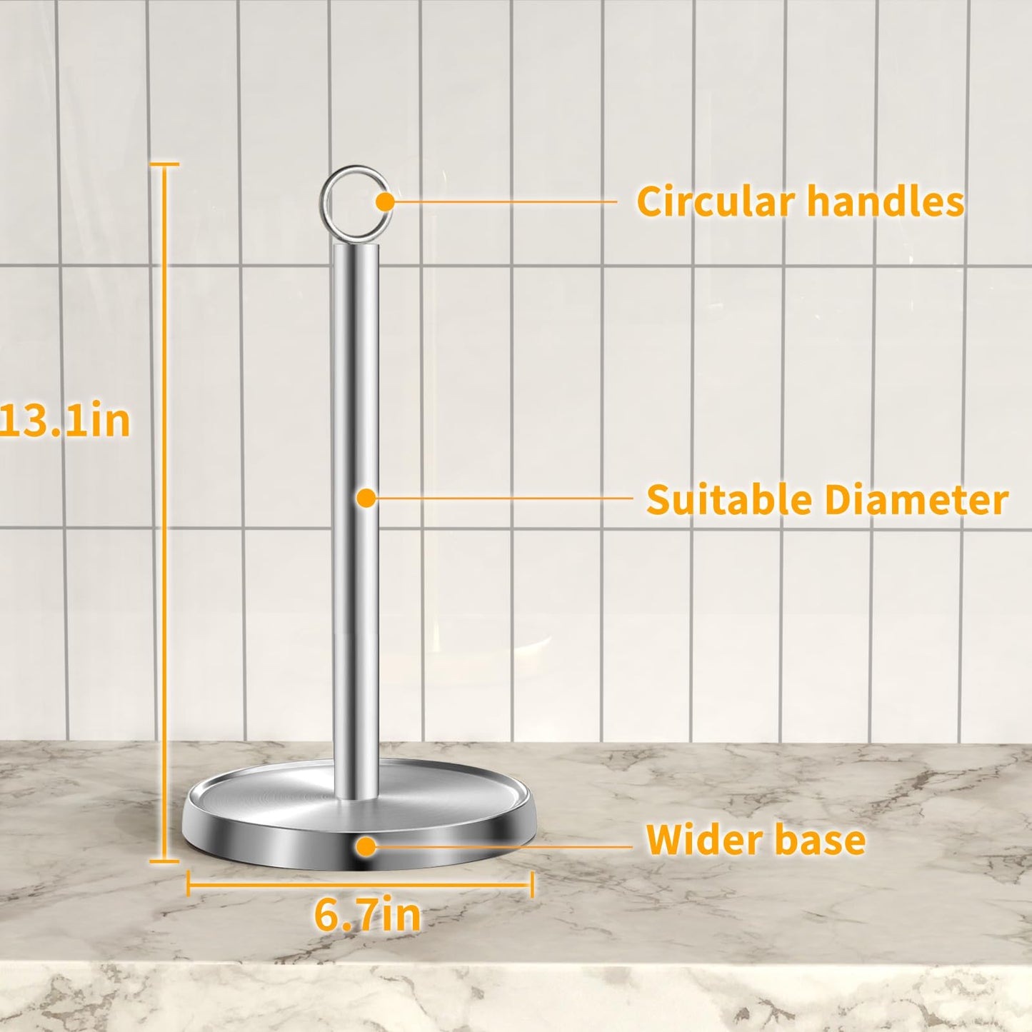 Paper Towel Holder Countertop, Stainless Steel, Weighted Base, Paper Towel Stand Holder for Kitchen Bathroom Farmhouse Essentials Decor Accessories, Silver
