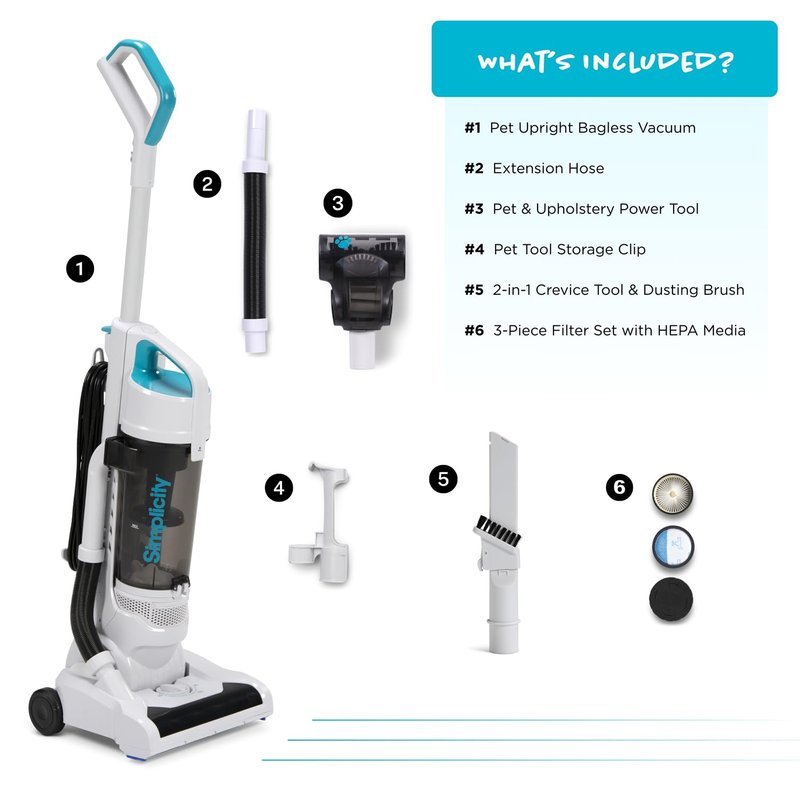 Simplicity Vacuums Pets Pro, Hard Floor and Carpet Vacuum Cleaners for Home Pet Hair, Upright, Bagless Lightweight, Powerful Suction in Homes with Dogs Plus Upholstery, Dust and Crevice Tools, SVPET