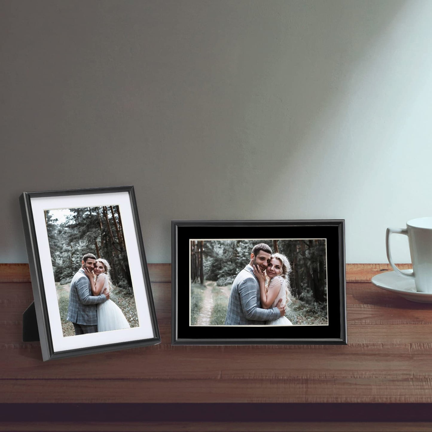 Fkvat 4x6 Picture Frame Set of 4, Matted Black Simple Modern Brushed Thin Aluminum Metal Photo Frame Fits 3x5 with Mat or 4 x 6 without Mat Vertical and Horizontal for Tabletop and Wall Mounting