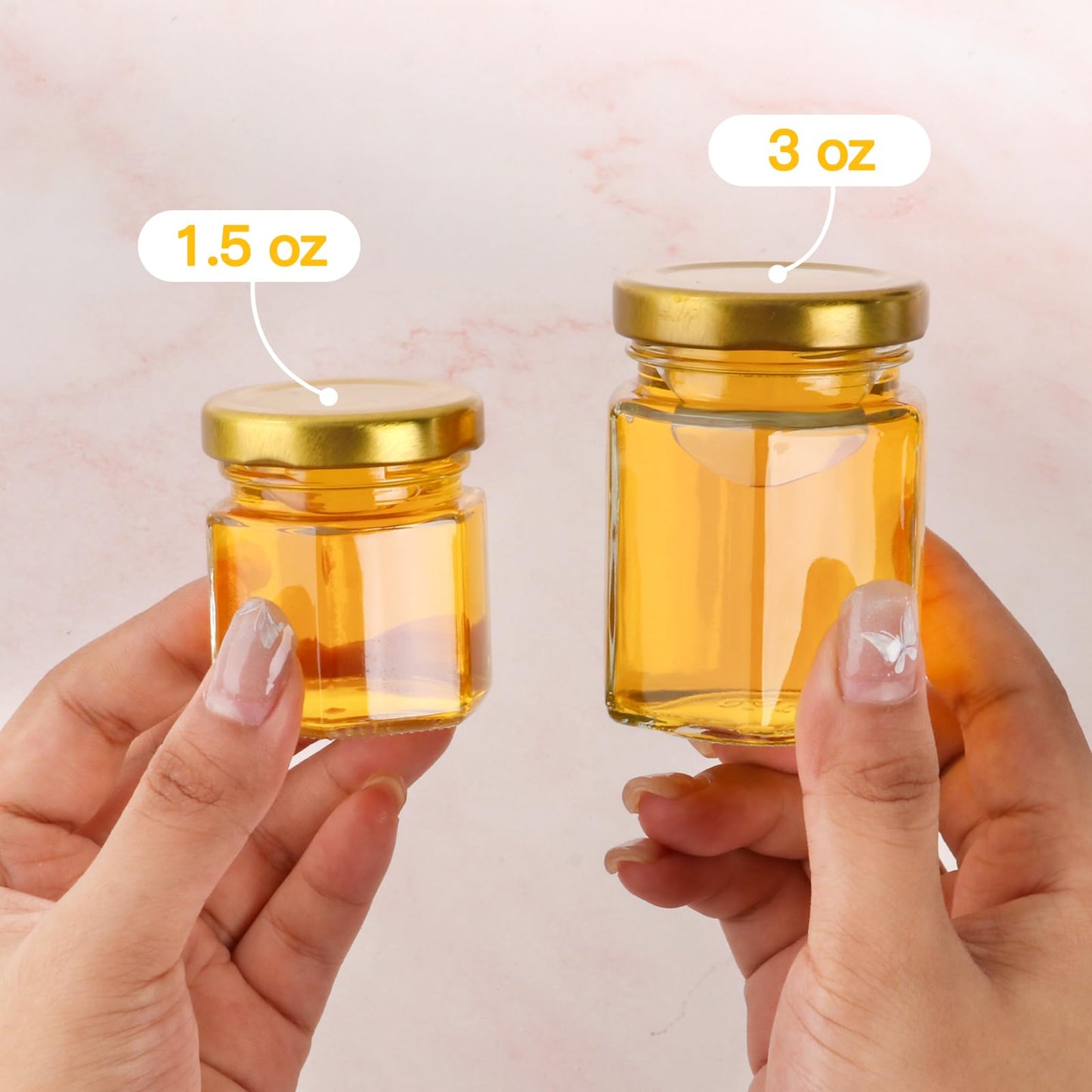 SZUAH 20 Pack 3 oz Mini Honey Jars with Dipper, Glass Hexagon Honey Jar for Wedding Favors, Empty Glass Jars for Party Favor