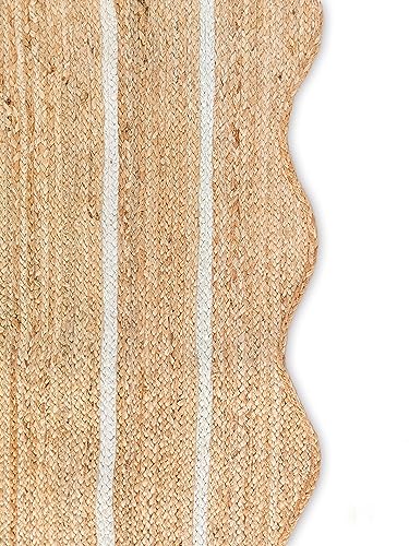 Off White 2x6 Jute Scalloped Boho Rug - Handmade Natural Fiber Runner