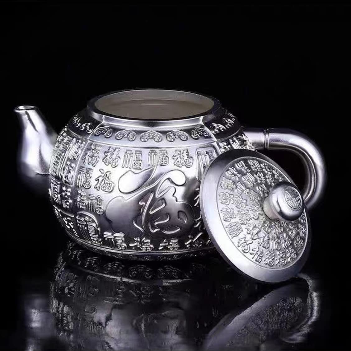 CHANJOON Baifu 999 sterling silver tea set, traditional Chinese craft kung fu tea set, equipped with four tea cups, can be used for afternoon tea or coffee (baifu silver set)
