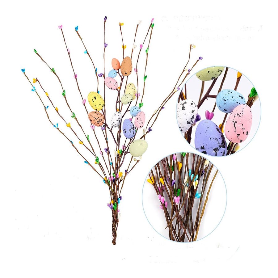 SBOQIXFM Artificial Easter Spray Vines with Pastel Eggs and Berries Spring Floral Stems, Easter Egg Twig Branches for Floral Arrangements, Centerpieces & Wreath Decorations (26 Pcs)