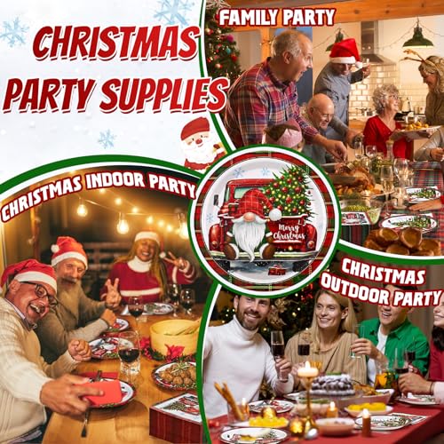 Christmas Disposable Paper Plates and Napkins Set - 200 Pcs Holiday Party Supplies