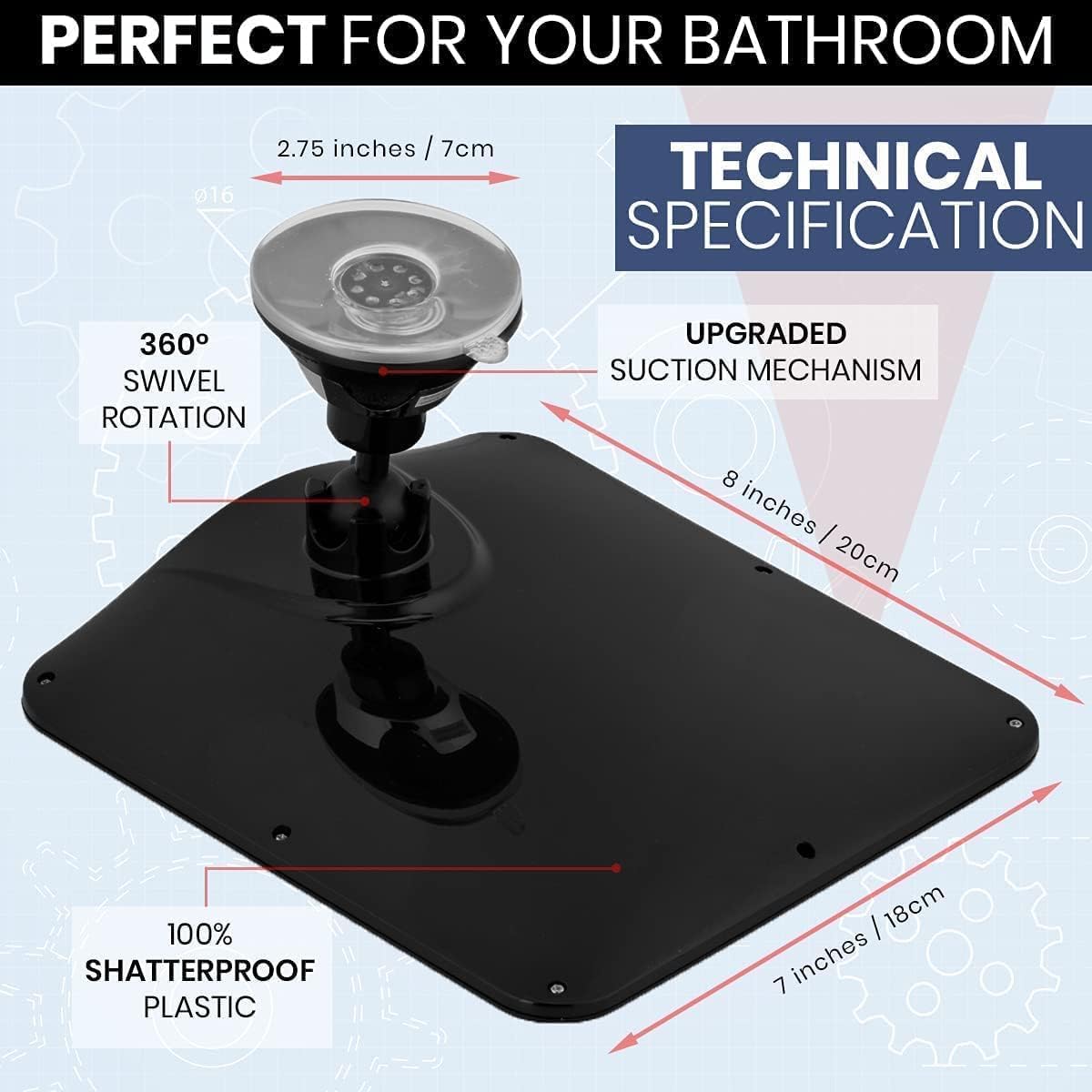 MIRRORVANA Fogless Shower Mirror for Shaving with Upgraded Suction, Dual Anti Fog Design, Shatterproof Surface & 360° Swivel, 8" x 7"