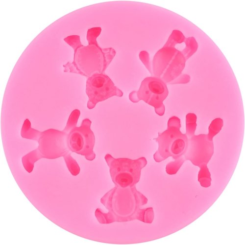 Bear Silicone Fondant Mold - Set of 5 Bear Chocolate Candy Molds for Cake Decoration & Cupcake Toppers
