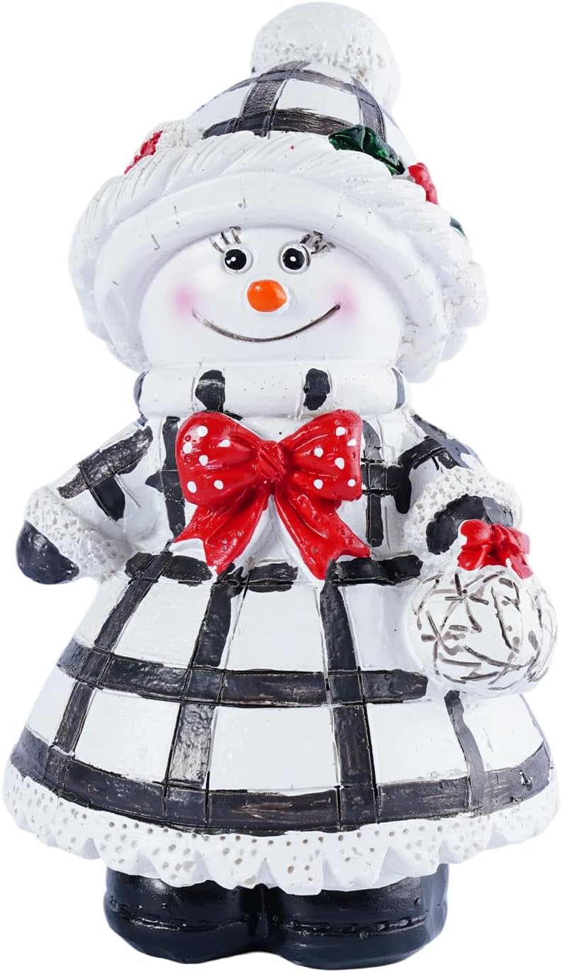 Snowman Figurines Set of 2 - Black and White Plaid Christmas Decorations for Home | Winter Decor
