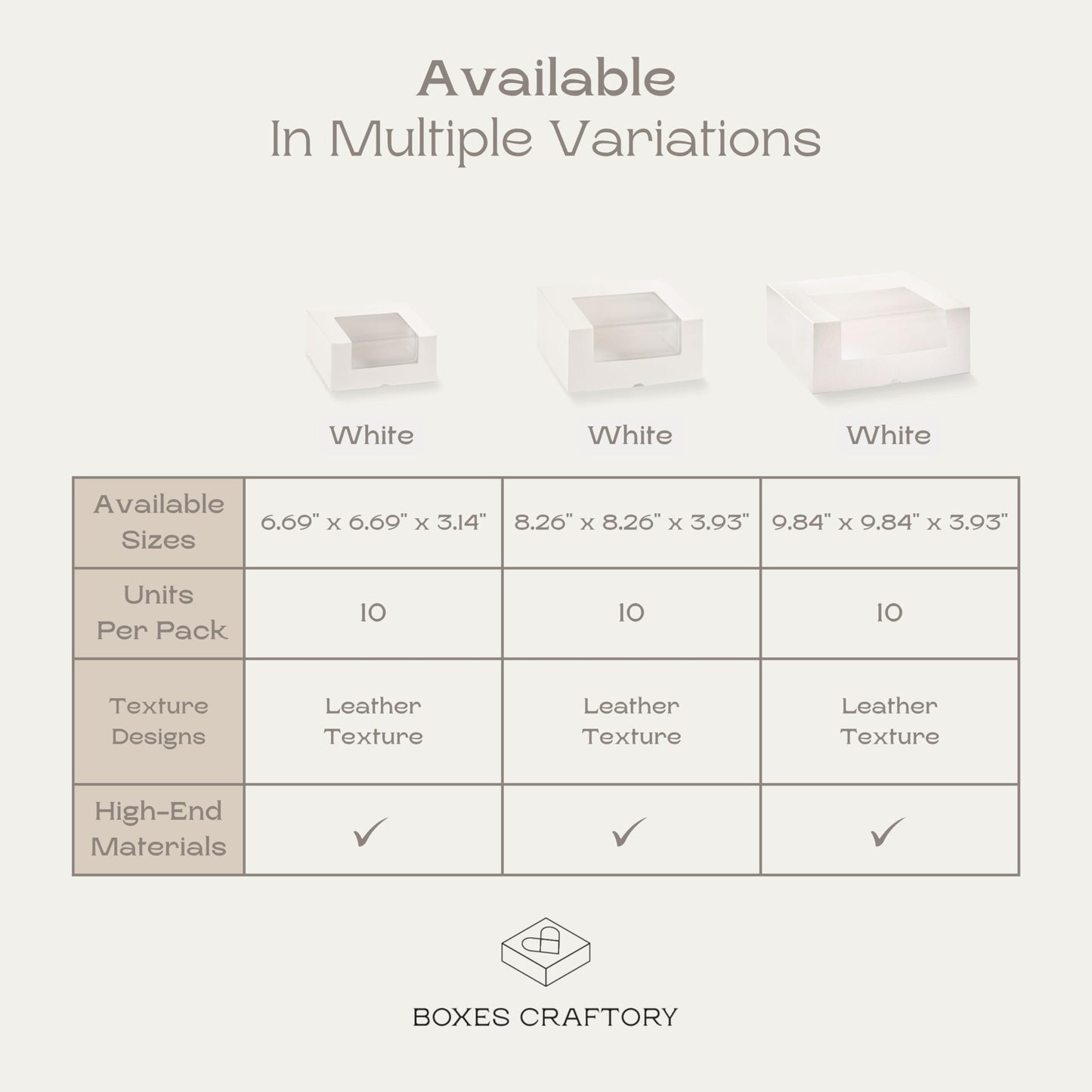 Boxes Craftory Pack of 10 Bakery Boxes with Window (11.81" x 8.66" x 3.14") - Ideal for Cookie with Window, Pastry and Small Charcuterie, White Leather