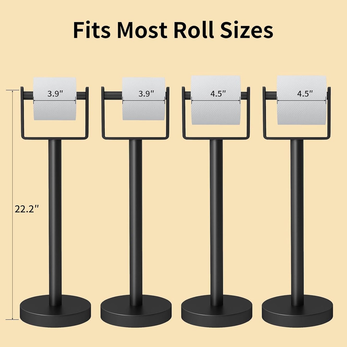 YUMORE Heavy Duty Toilet Paper Holder Stand - Extra-Weighted Base, Stainless Steel, Matte Black