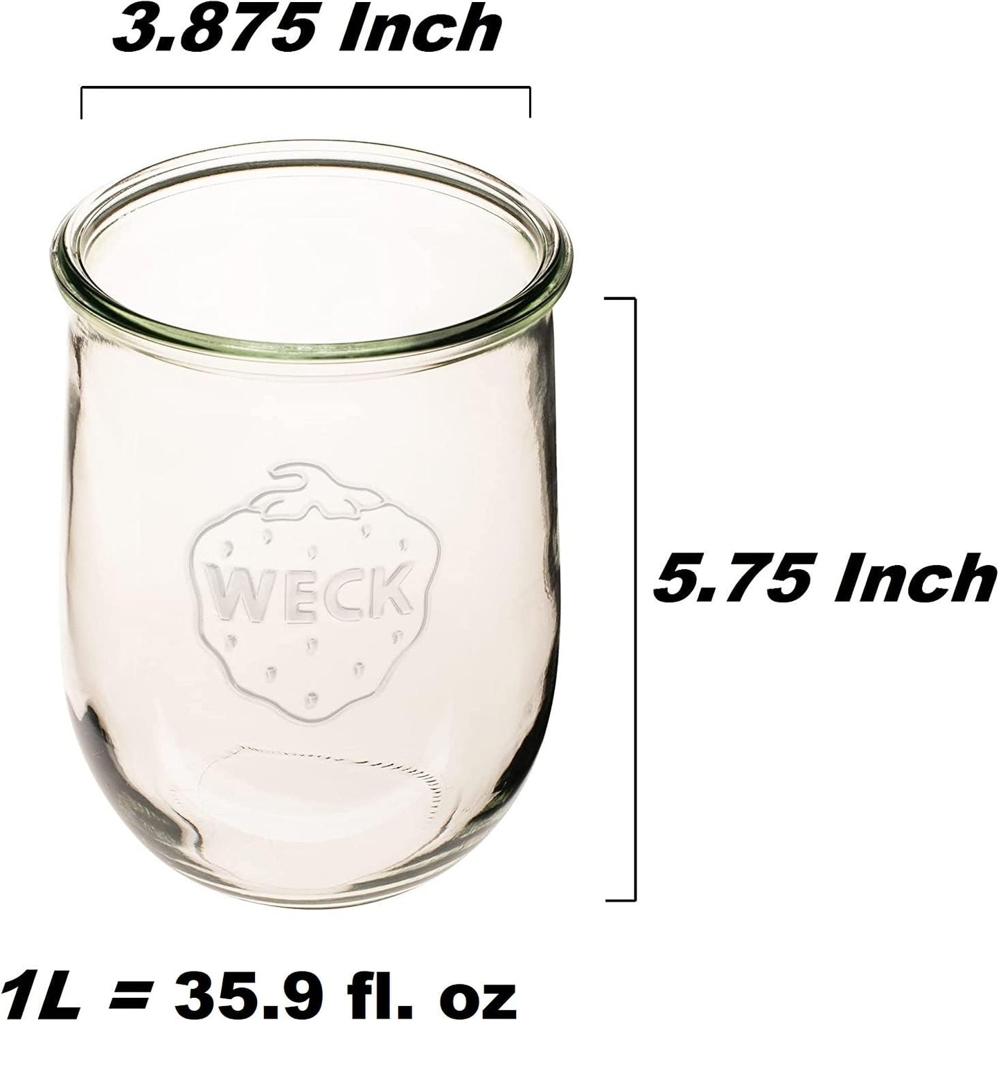 WECK - 745 Weck Tulip Jar 1 Liter - Sour Dough Starter Jars - Large Glass Jar for Sourdough - Tulip Jar with Wide Mouth - Suitable for Canning and Storage - (1 Jar, Glass Lid, Cork Lid, & Keep Fresh Lid)