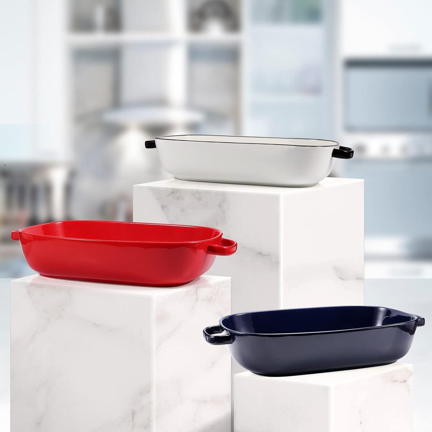 Regine Switzerland 6 Quart Rectangular Baking Dish - Durable Ceramic Casserole Pan | 16x11 Inches, White