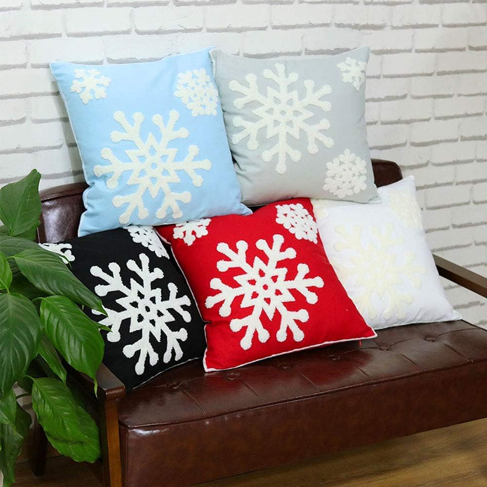 Christmas Snowflake Embroidered Throw Pillow Covers - 18x18 Cotton Linen, Set of 2