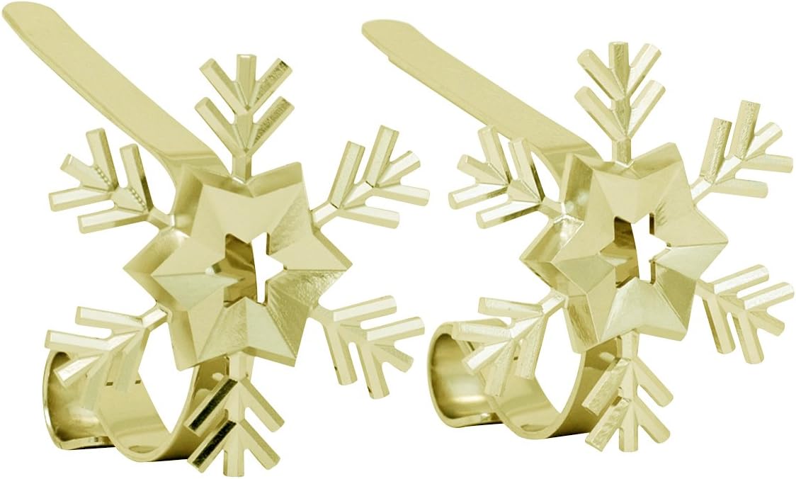 Gold MantleClip Stocking Holders Set - 4-Pack Removable ZINC Alloy Holiday Icons