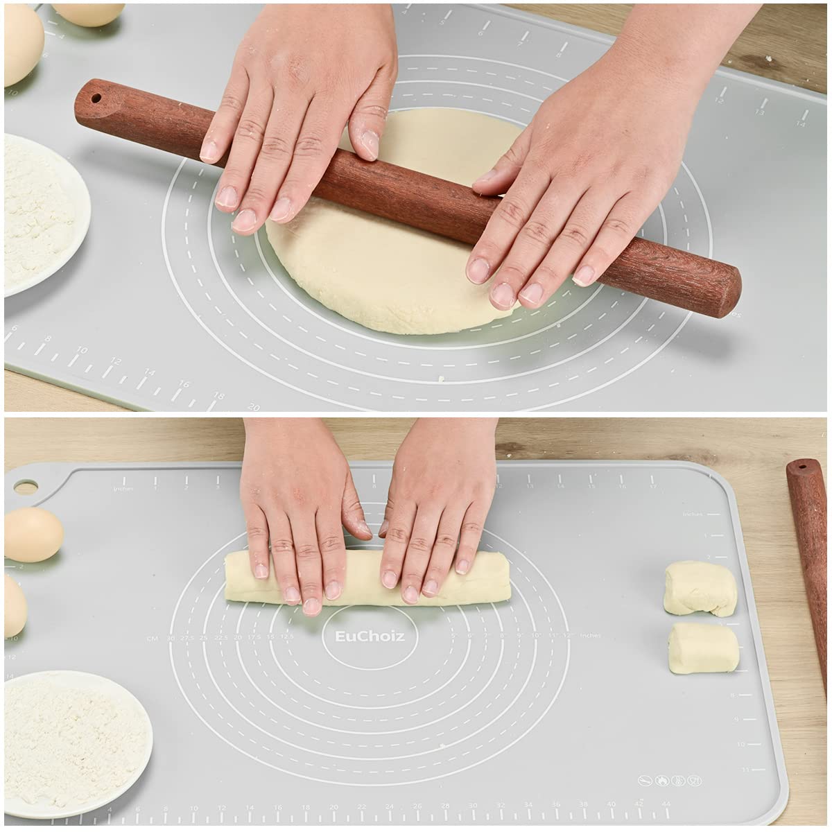EuChoiz Silicone Pastry Mat 32"*24" Extra Thick Non Stick Baking Mat Food Grade Silicone Dough Rolling Mat with Edge Heightening Large