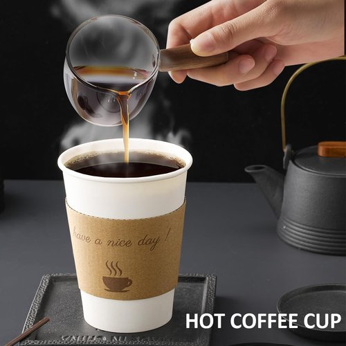 BYSNOW 100 pack 12 oz Disposable Thickened Coffee Cups with Lids, Scald Resistant Hot Cup with Sleeve and Straw, To Go Coffee Cups for Home, Office, Cafes and Party (White 12oz)