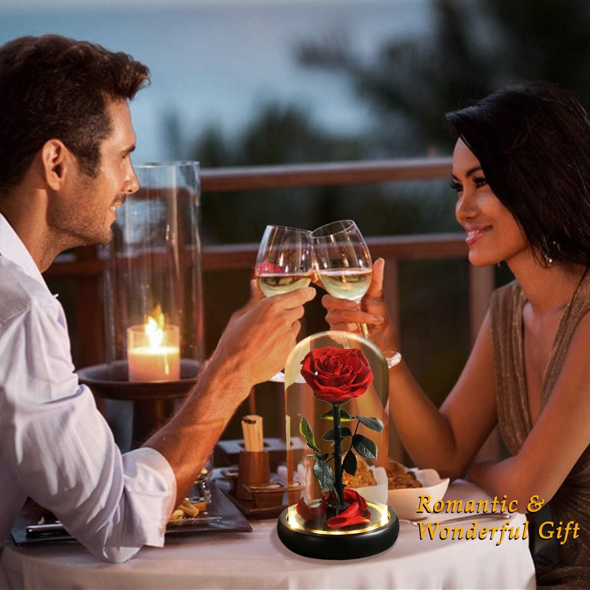 Birthday Gifts for Women,Beauty and the Beast Rose in Glass Dome,Preserved Rose with Warm Lights,Flower for Delivery Prime,Forever Flower Gifts for Women Mom Wife Girlfriend, Anniversary Birthday Gift
