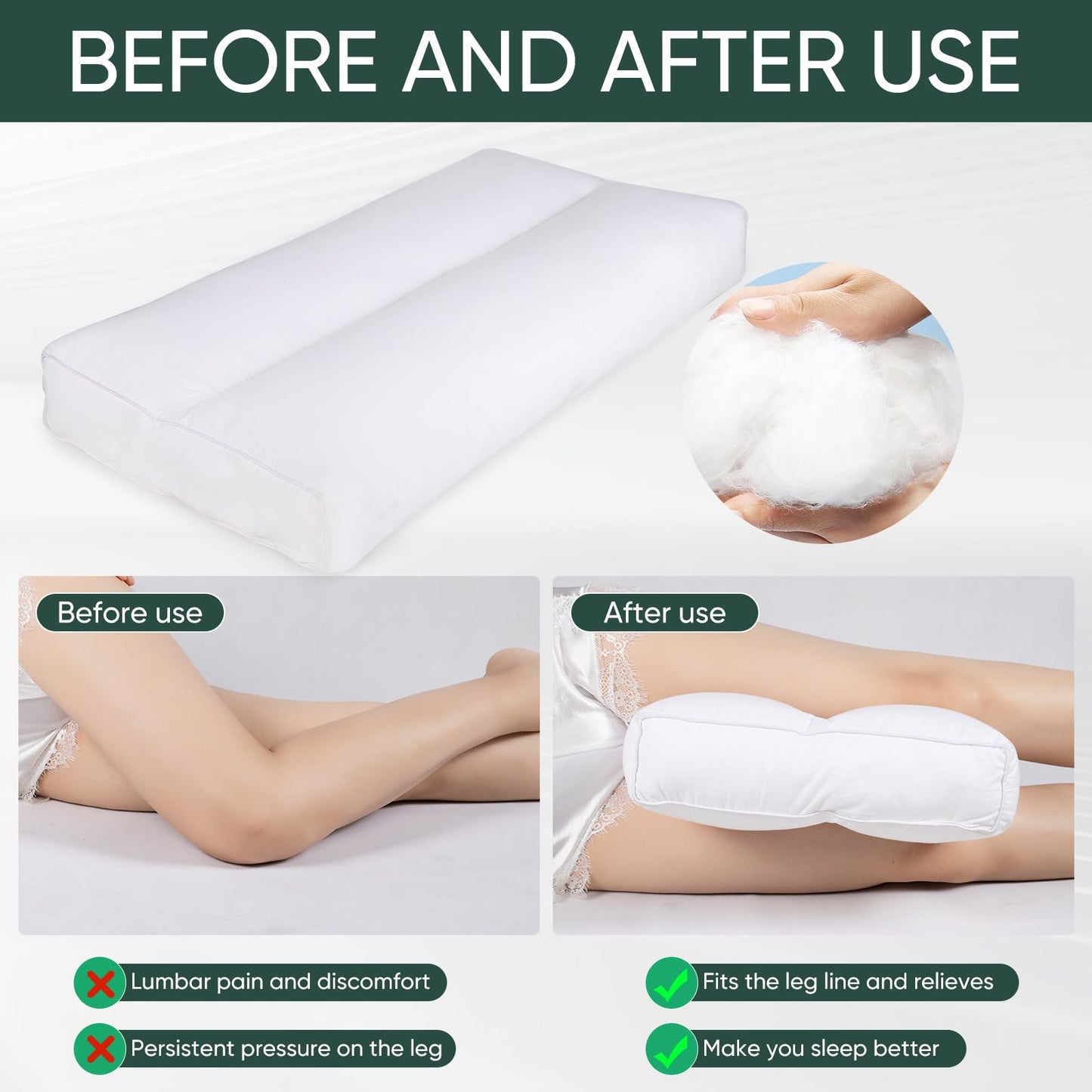 FOXUTEL Knee Pillow for Side Sleepers, 5" Leg Pillow for Side Sleeping, Knee Pillow for Between Knees While Sleeping, 100% Cotton Between Leg Pillow for Side Sleepers