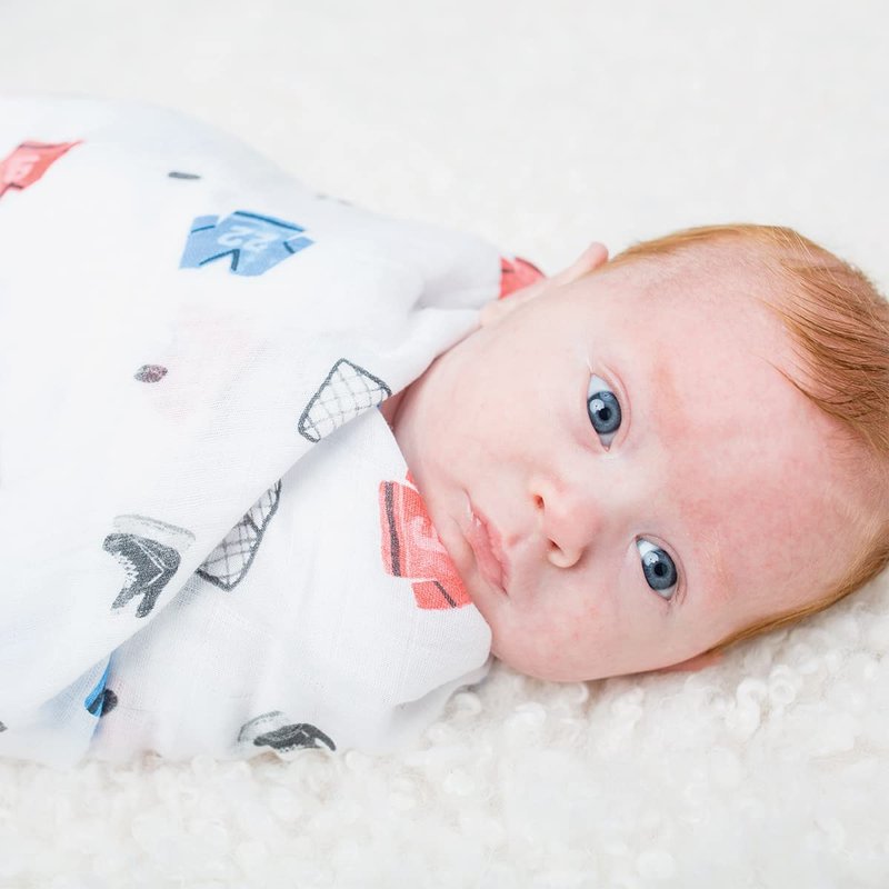 Lulujo Baby Swaddle Blanket| Unisex Softest 100% Cotton Muslin Swaddle Blanket| Neutral Receiving Blanket for Girls & Boys | 47in x 47in Hockey