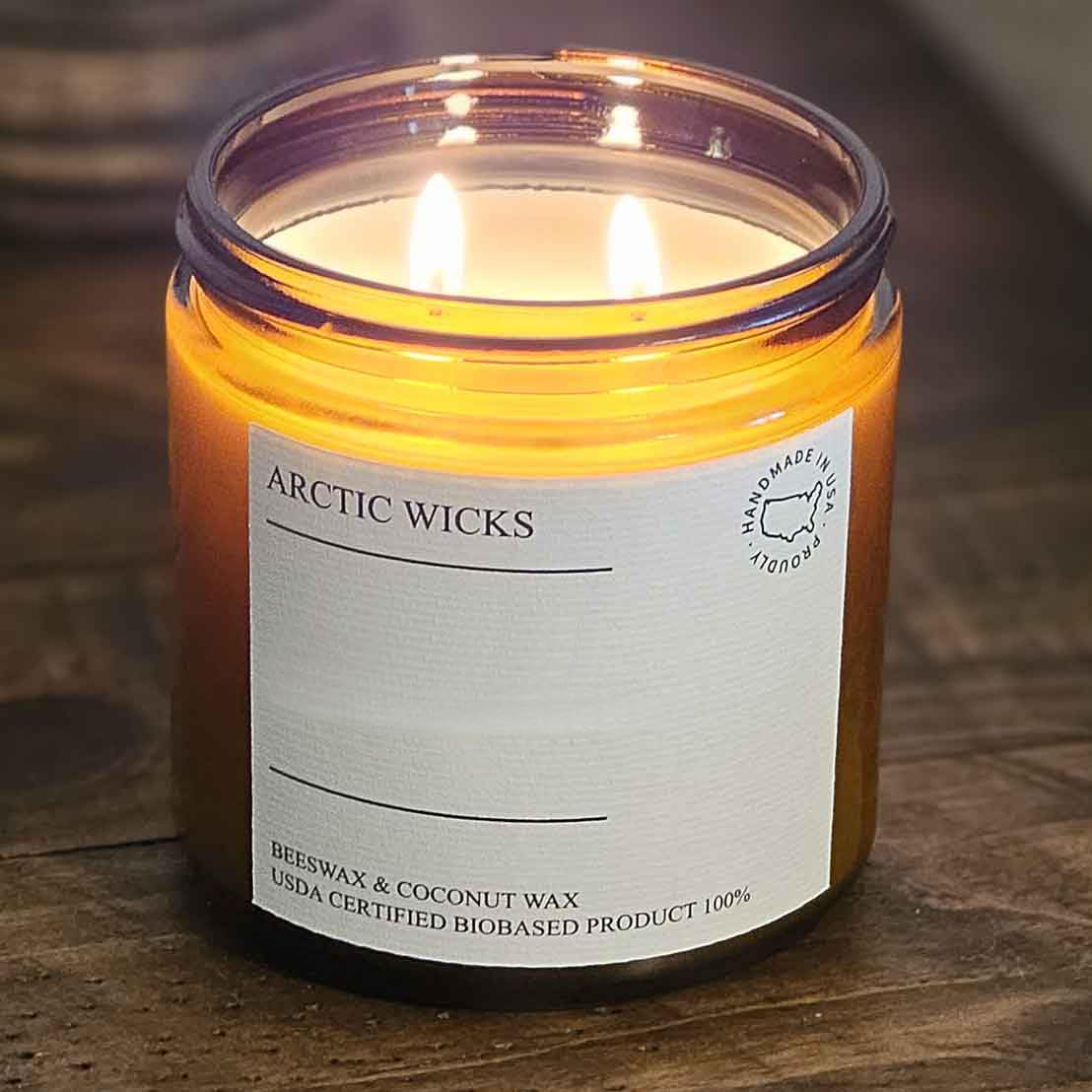 Arctic Wicks Handcrafted Candles | Non Toxic Coconut Beeswax Candles 16oz Double Wick | 100% USDA Certified Biobased, Handmade, Premium Waxes, Non-Toxic (Bourbon & Brandy, 16oz Amber Jar)