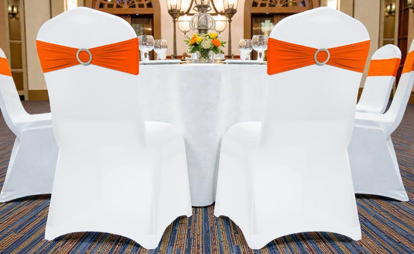 MDS Spandex Chair Sashes - Pack of 200 Elastic Stretch Bands with Buckle Slider for Wedding Decor | Orange