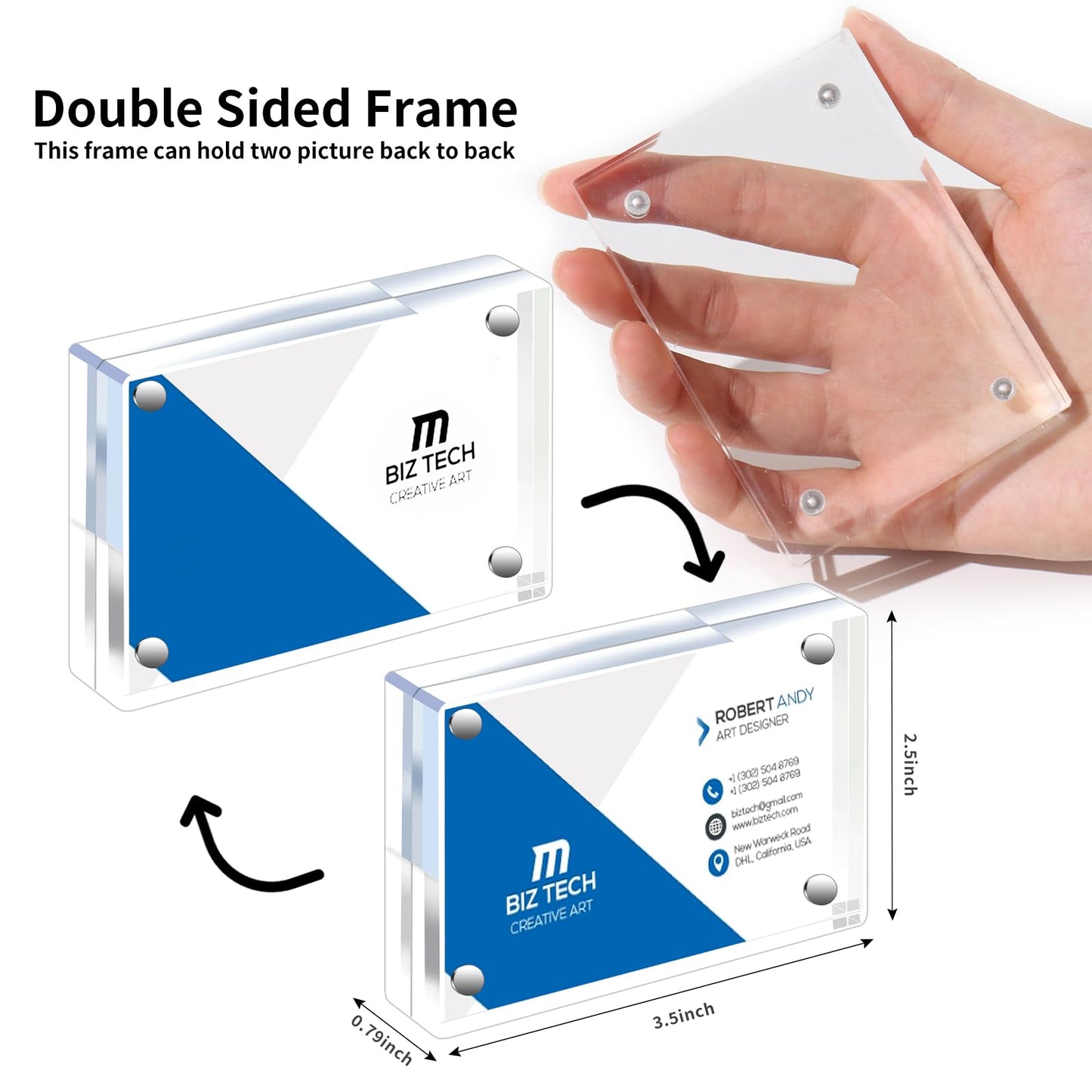 GENGENZER Mini Picture Frame 2.5x3.5 inch Clear Acrylic Magnetic Photo Business Card Frame 20mm Thick Double Sided Wallet Size Desktop Display Frames for Office Home Decor Photos Cards (20 Pcs)
