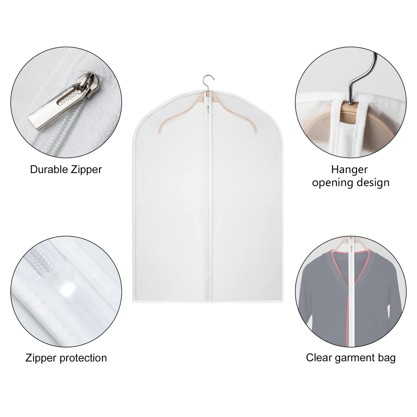 Kntiwiwo Clear Garment Bag Suit Bags for Storage Set of 12 Hanging Dust-Proof Clothes Cover Bag with Zipper for Suit, Coat, Dress Closet Clothes Storage-24” x 32”