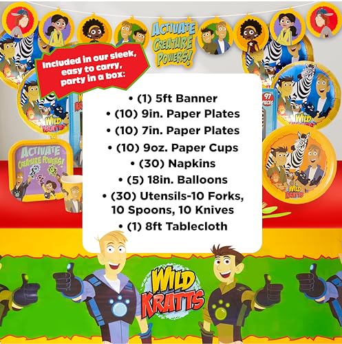 Wild Kratts Birthday Party Kit - Complete Set for 10 Kids with Decorations & Eco-Friendly Tableware