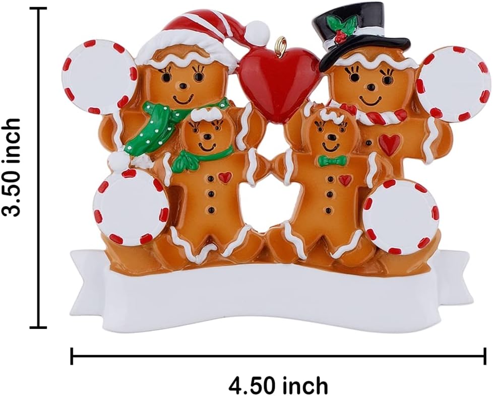 Personalized Gingerbread Family of 6 Christmas Ornaments - Unique Keepsake Gifts