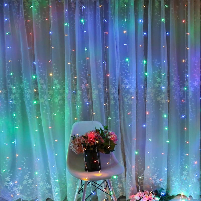 300 LED Twinkle Star Curtain String Lights - Warm White for Wedding, Home & Garden Decor