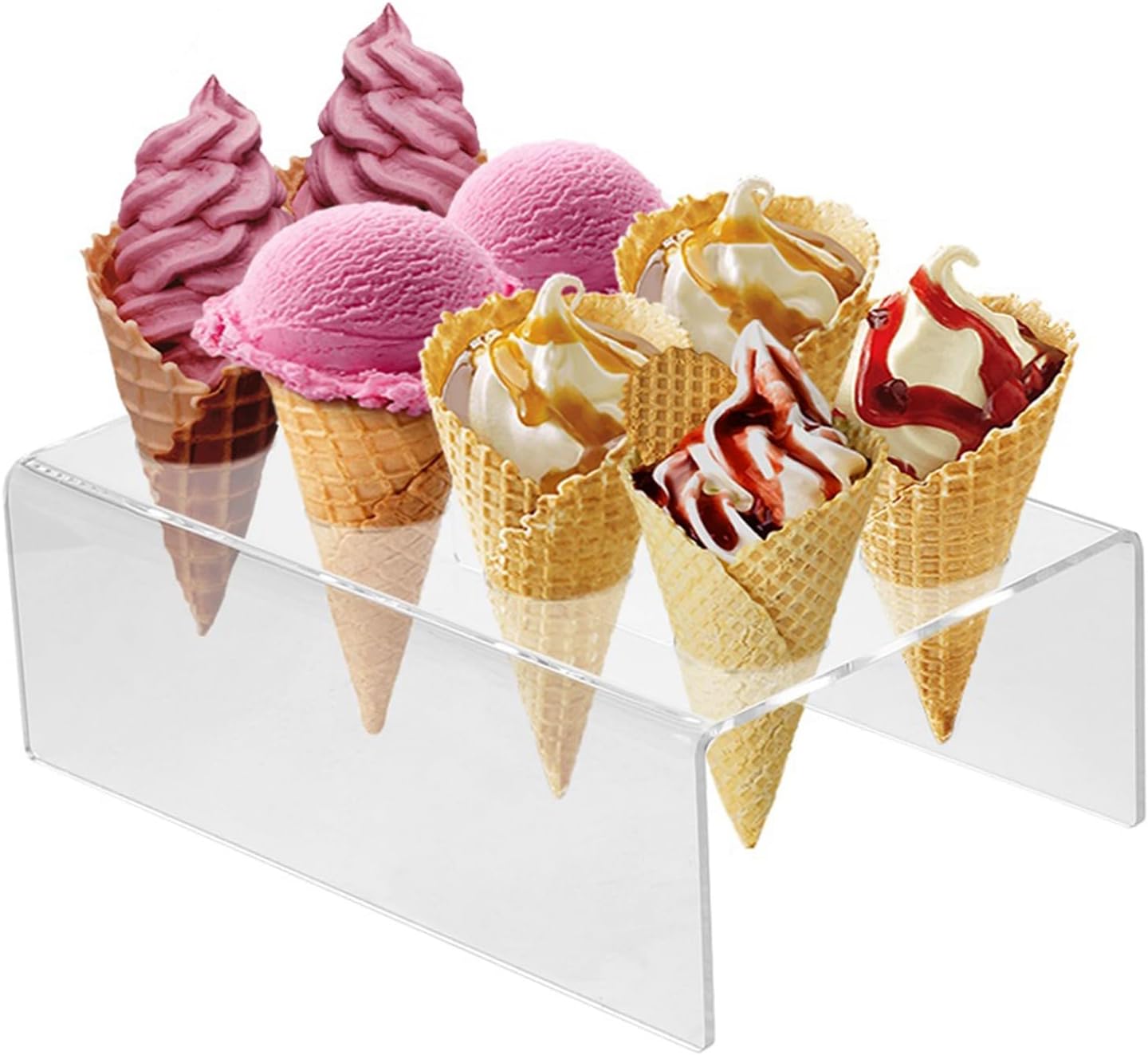 10-Hole Clear Acrylic Ice Cream Cone Holder Stand for Snow Cones, Sushi, & More - Recipe Ebook Included