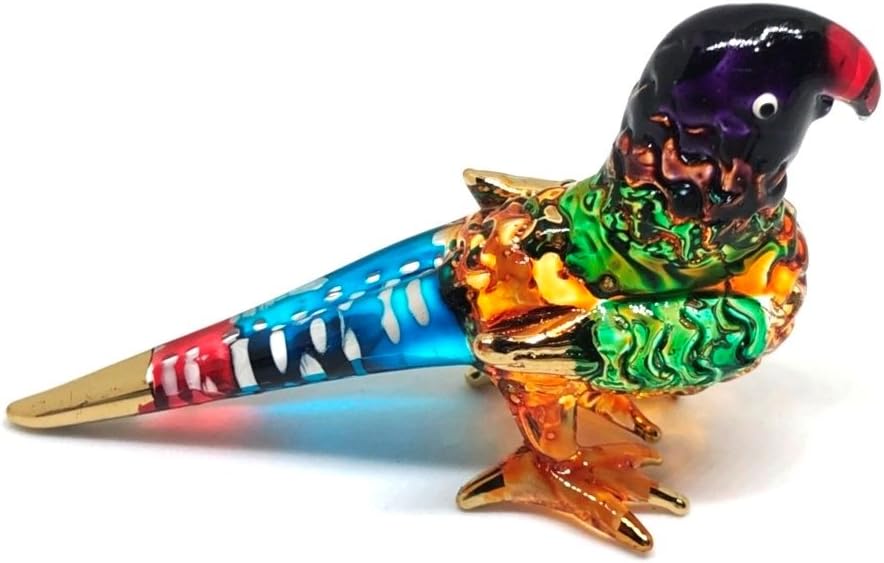 Miniature Blue Parrot Glass Figurine - Handmade Collectible for Dollhouses & Decor