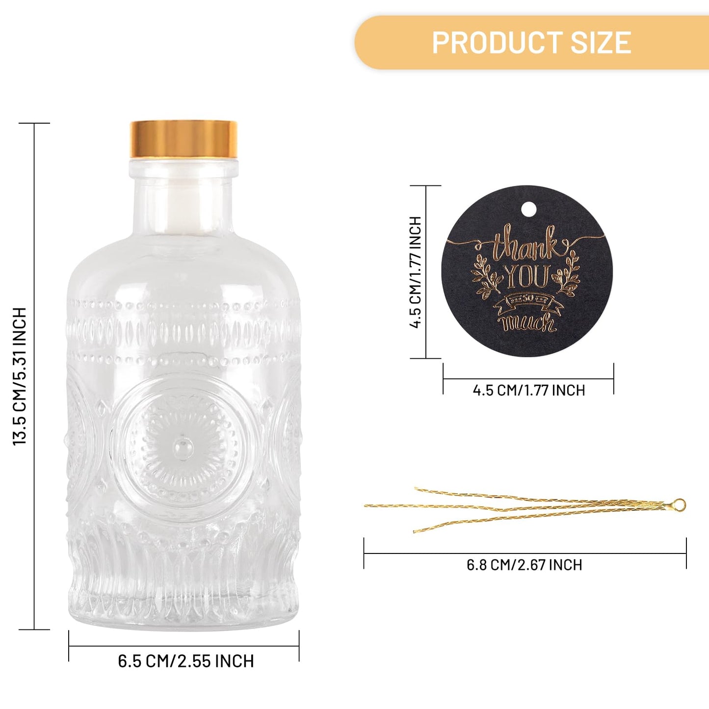 GYOSUGANG 6 Pack Glass Bottles with Lids - 6 oz Liquor Bottles with Gift Labels & Decorations for Oil Vinegar Kombucha Whiskey Wine Beverages Drinks Beer Water Soda with T-Top Cork Cap