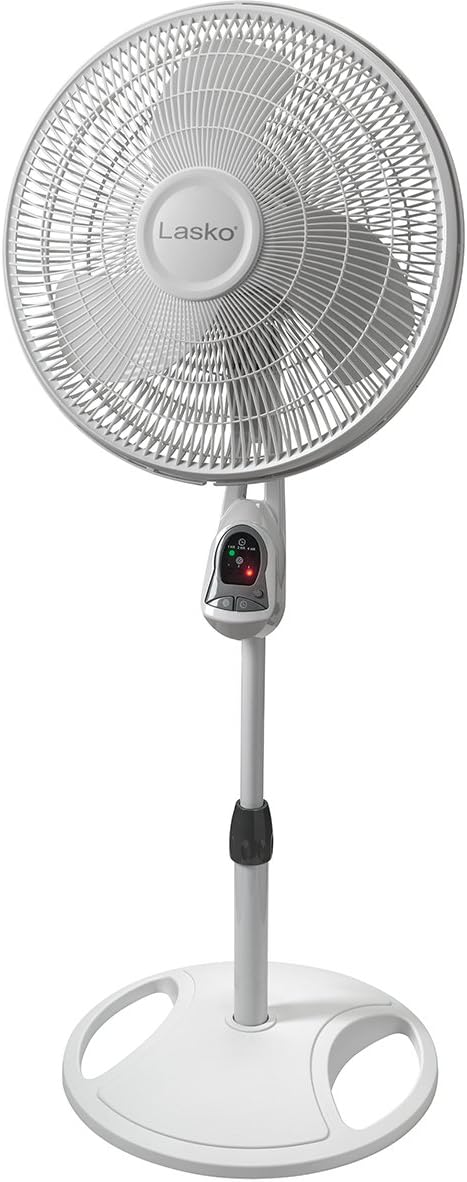 Lasko Elegance and Performance Pedestal Stand Fan, 3-Speeds, 90 Degree Oscillation, Adjustable Height, Timer, Remote for Indoor, Bedroom, Living Room, Home Office, Dorm Use, 18 Inch, White, 1850