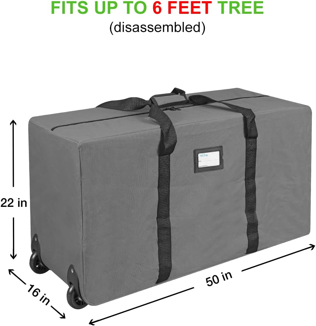 ProPik Christmas Tree Storage Bag - Heavy Duty 600D Oxford with Wheels | Fits Up to 7.5 Ft Tall Trees, Gray