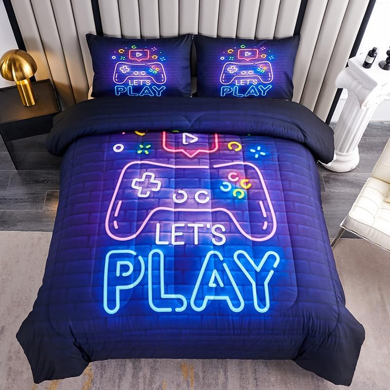 Football Comforter Sets,6 PCS Football Bedding Set,Kids Comforter Sets for Boys,Twin Black and Gold Bed Sets for Boys,Bed in A Bag with Sheets