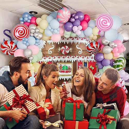Christmas Balloon Garland Arch kit with 158 Pcs Xmas Candyland Balloons Arch Candy Balloon for Christmas Party Decorations Xmas New Year Birthday Party Supplies