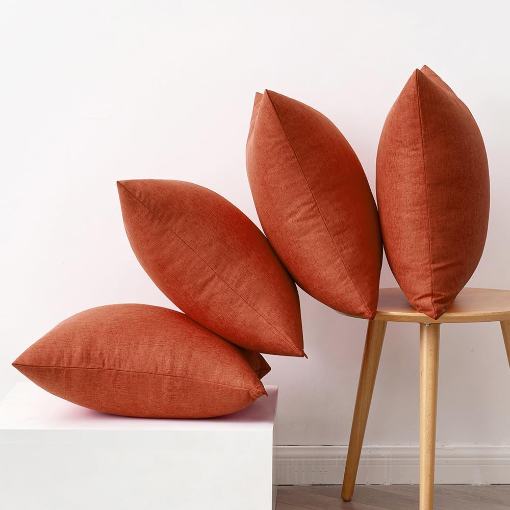 MIULEE Decorative Burnt Orange Throw Pillow Covers - Waterproof Linen Cushion Cases | 18x18 Inch, Set of 4