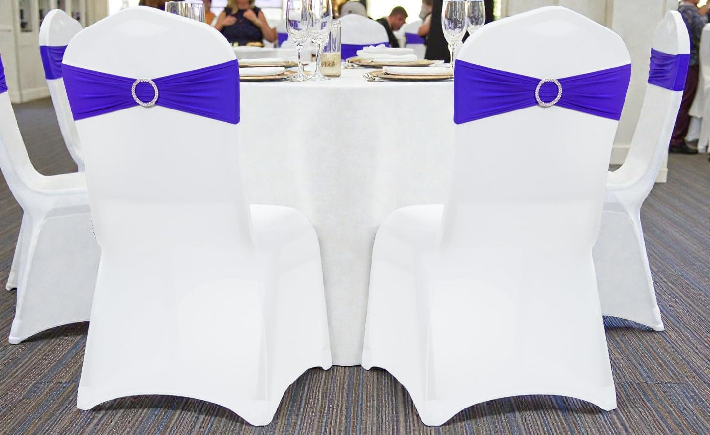 MDS Premium Stretch Chair Sashes - Pack of 25 Royal Blue Covers with Buckle Slider for Weddings & Events