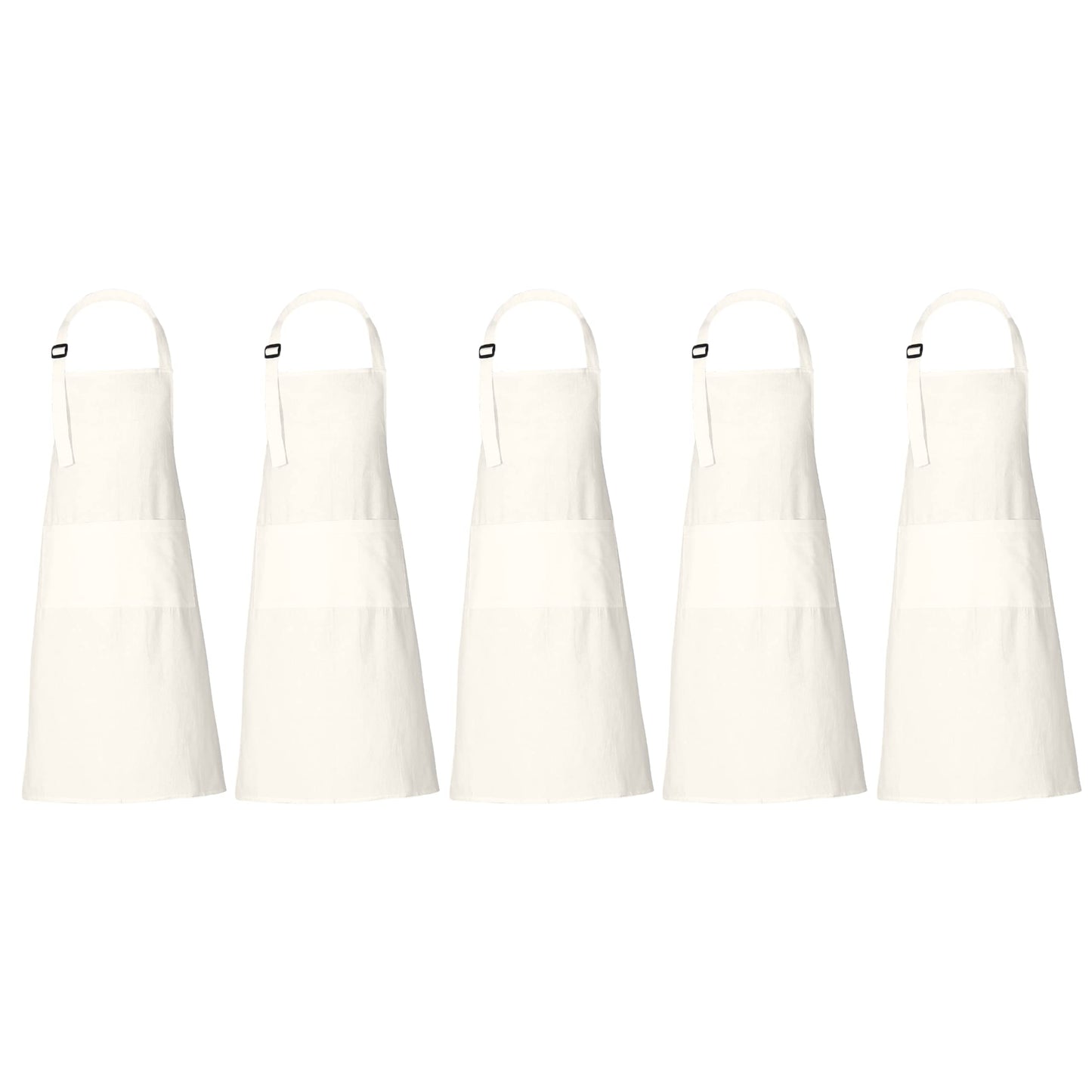 RAJRANG Chef Apron for Women Men with Pockets Cotton Kitchen Cooking Full Length Plain Aprons Marshmallow 35x27 Inches Pack of 5