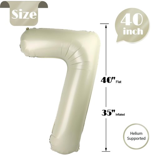 Cream 7 Balloon, Number Balloons 40 Inch, Cream 7th Birthday Decorations for Kids Girls Boys, Party Decoration for Women Men, Number 7 Balloon