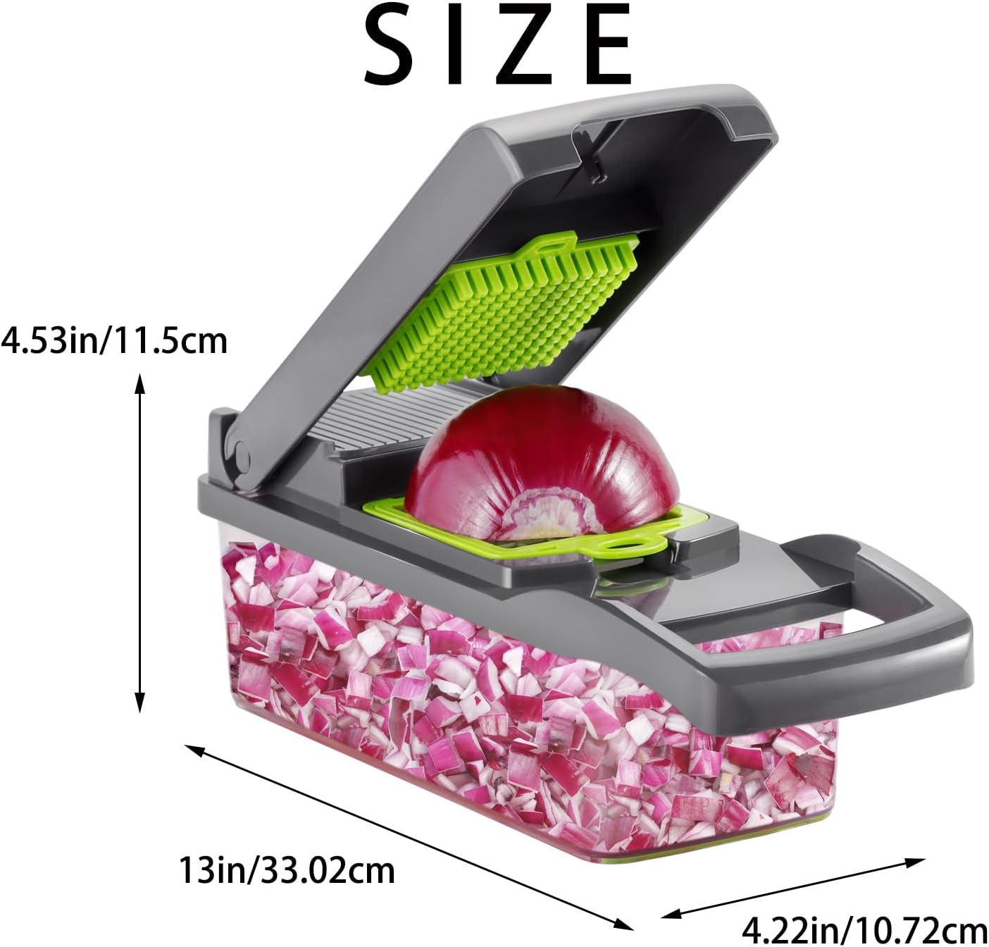 Ourokhome Vegetable Chopper - 12-in-1 Professional Mandoline Slicer with 8 Blades & Strainer Basket - Gray